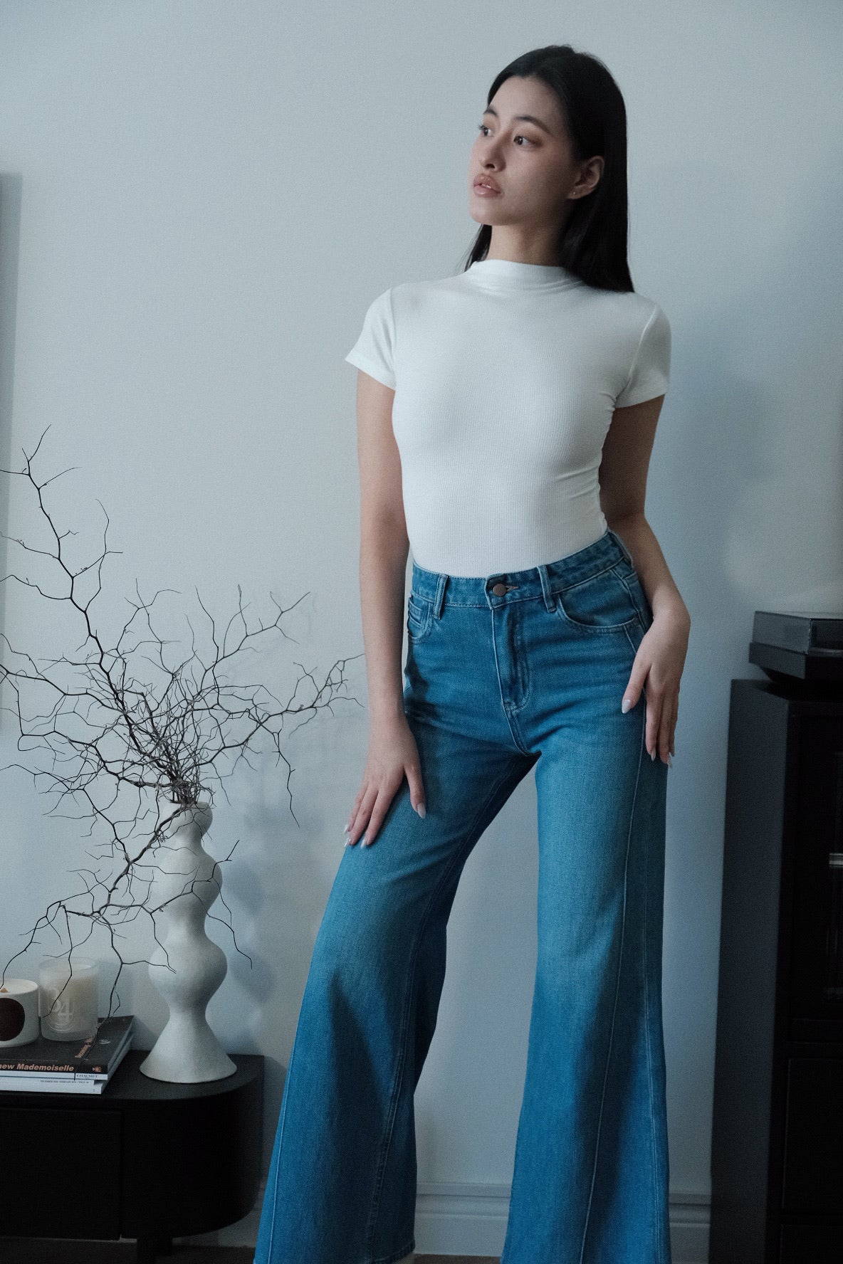 Elara Mock Neck Tee Ivory