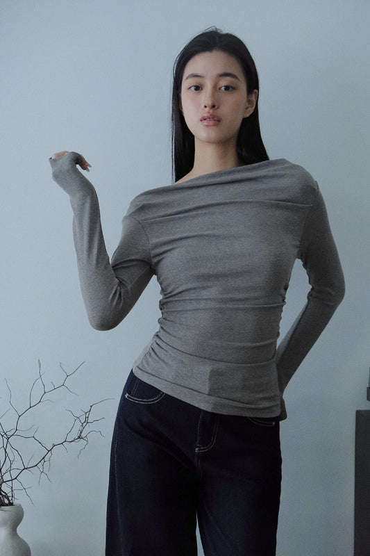 Leah Drape Top Grey Marl