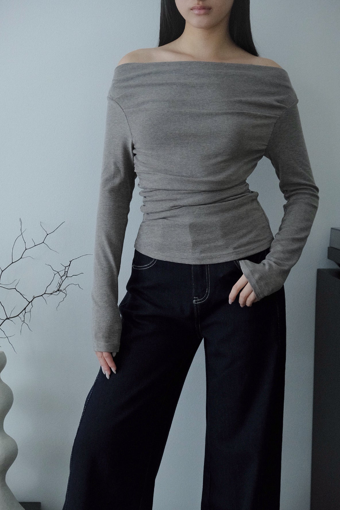 Leah Drape Top Grey Marl