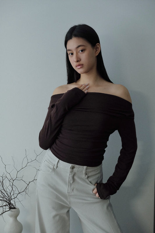 Leah Drape Top Chocolate
