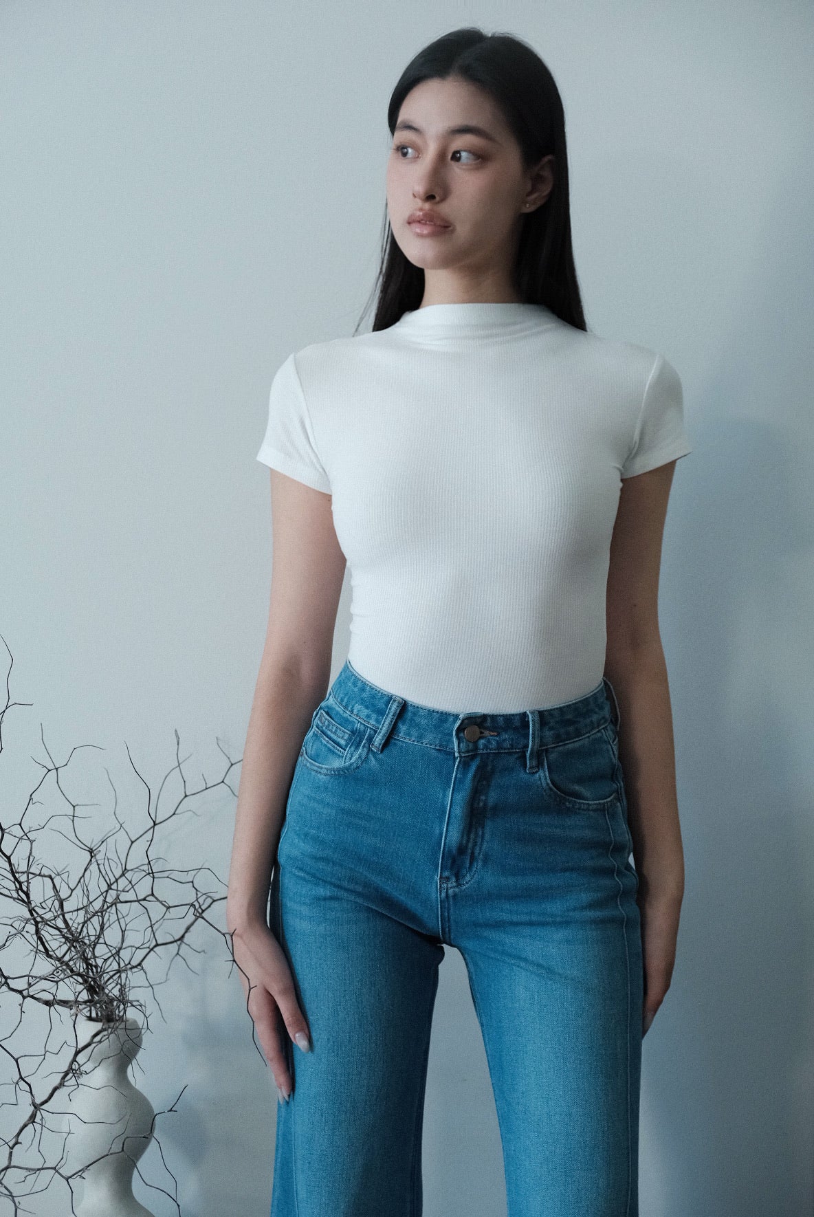 Elara Mock Neck Tee Ivory