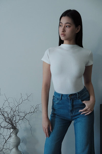 Elara Mock Neck Tee Ivory