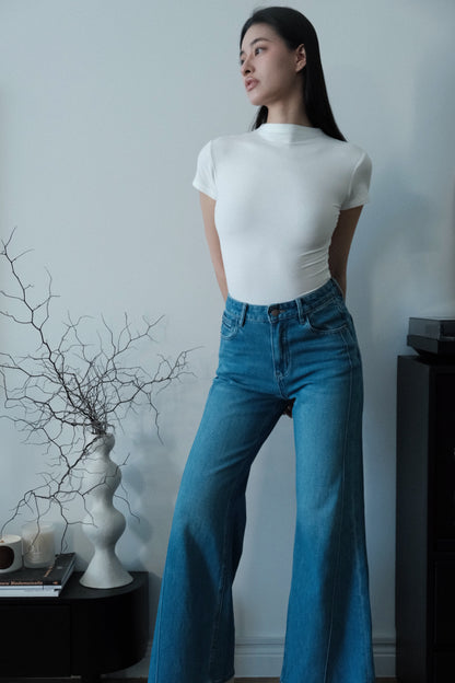 Elara Mock Neck Tee Ivory