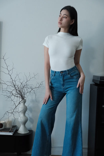 Elara Mock Neck Tee Ivory