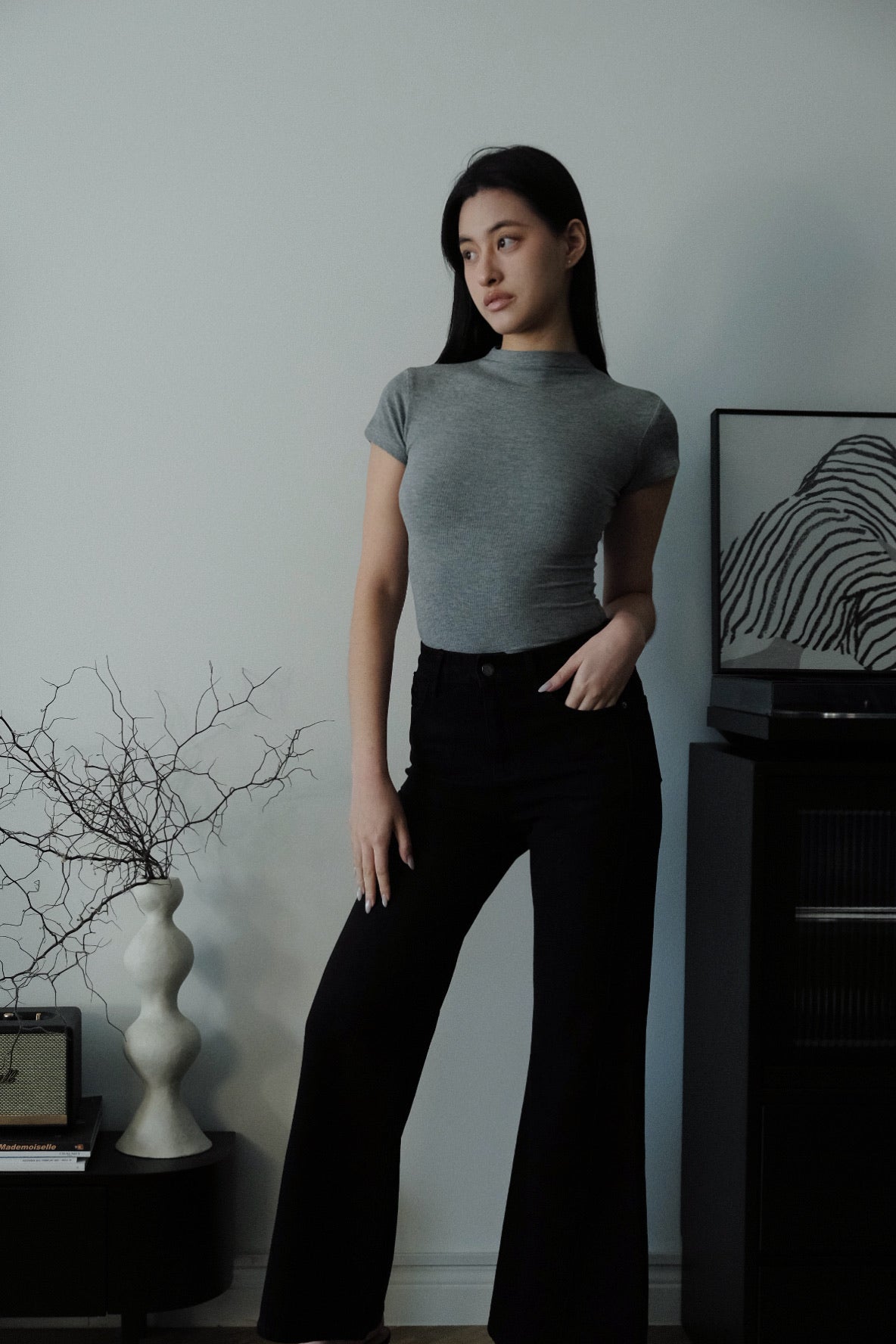 Elara Mock Neck Tee Gray
