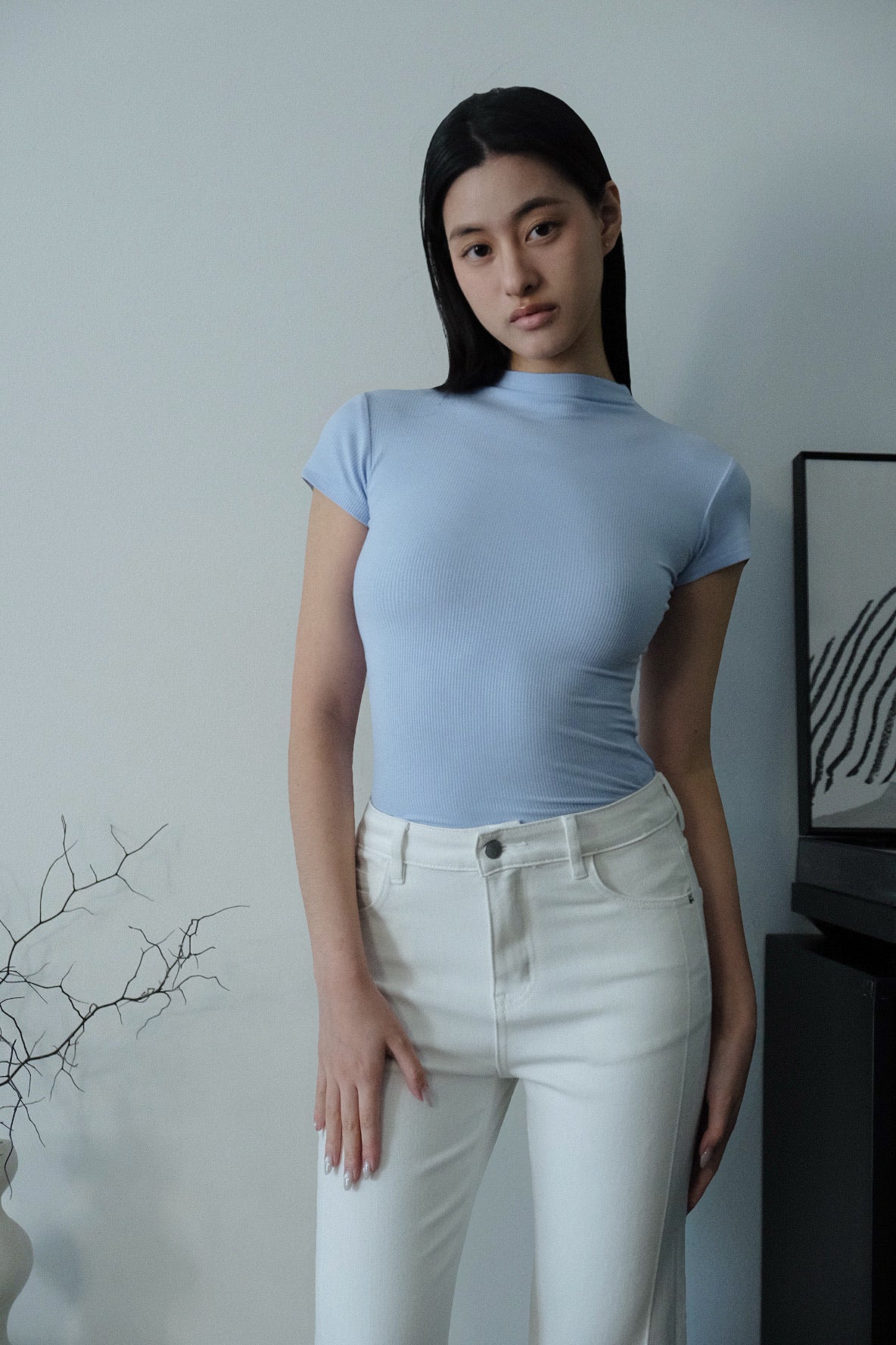Elara Mock Neck Tee Babyblue