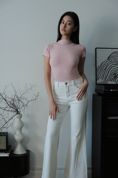 Elara Mock Neck Tee Pink