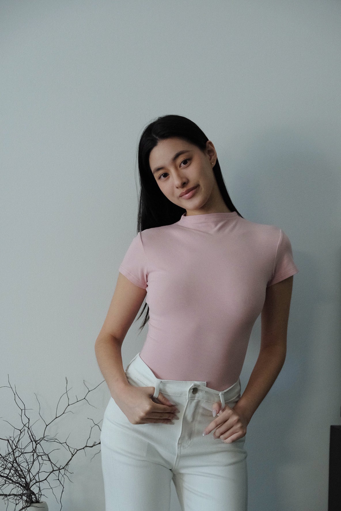 Elara Mock Neck Tee Pink