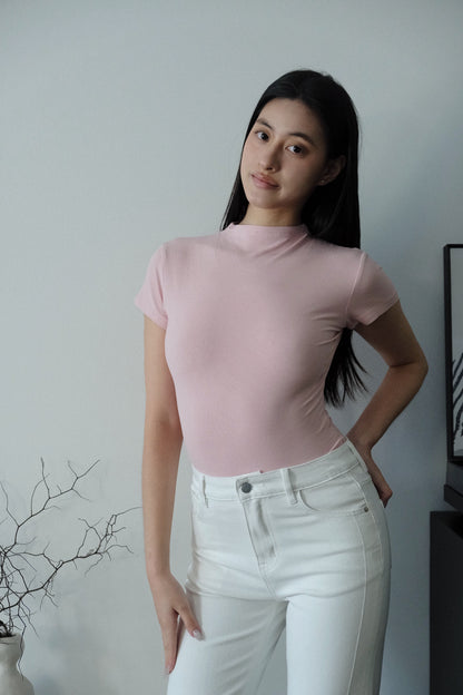 Elara Mock Neck Tee Pink