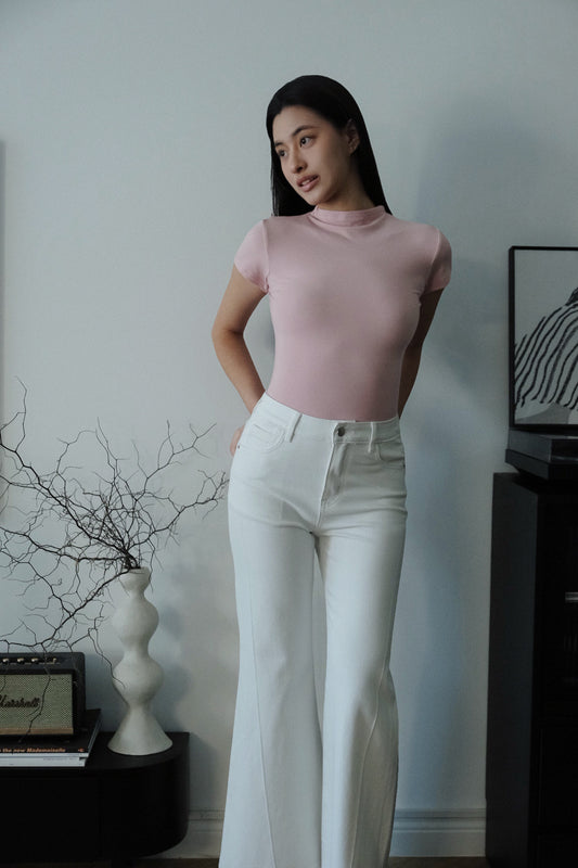Elara Mock Neck Tee Pink