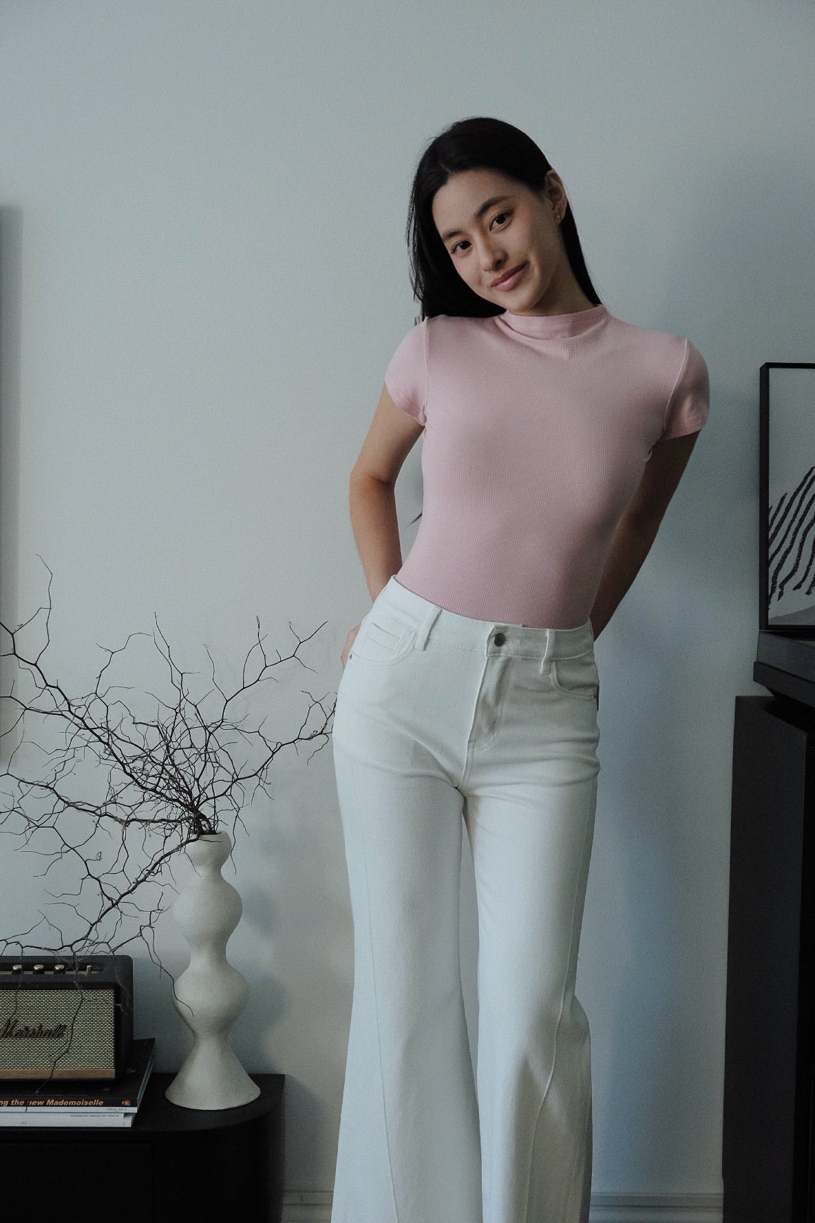 Elara Mock Neck Tee Pink
