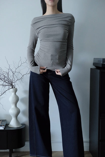 Leah Drape Top Grey Marl
