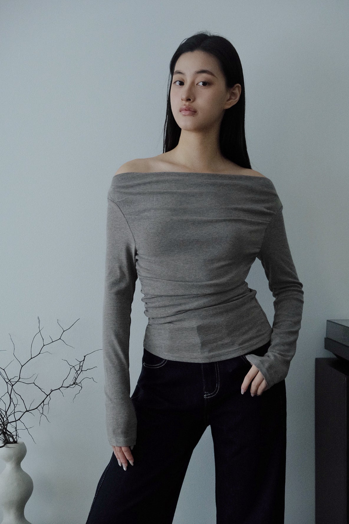 Leah Drape Top Grey Marl