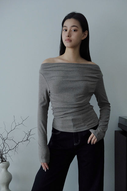 Leah Drape Top Grey Marl