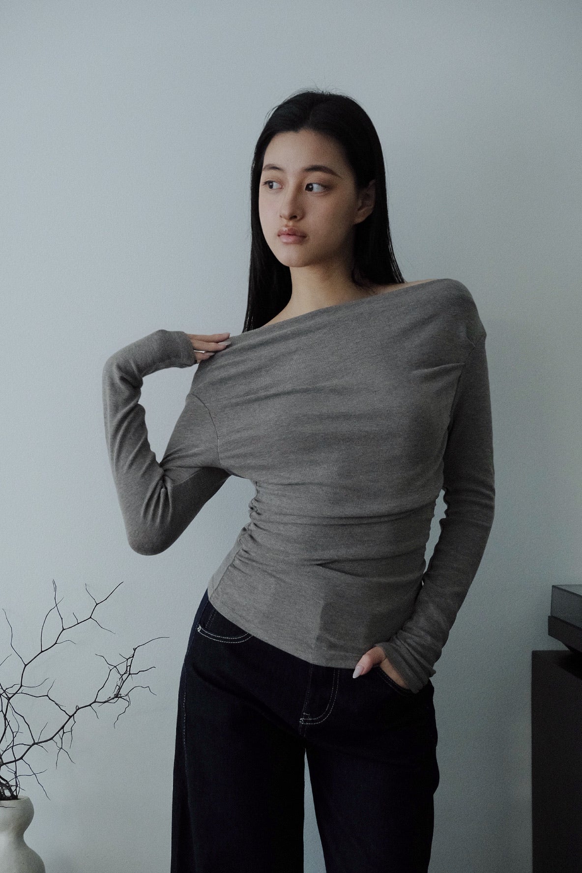 Leah Drape Top Grey Marl