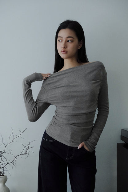 Leah Drape Top Grey Marl
