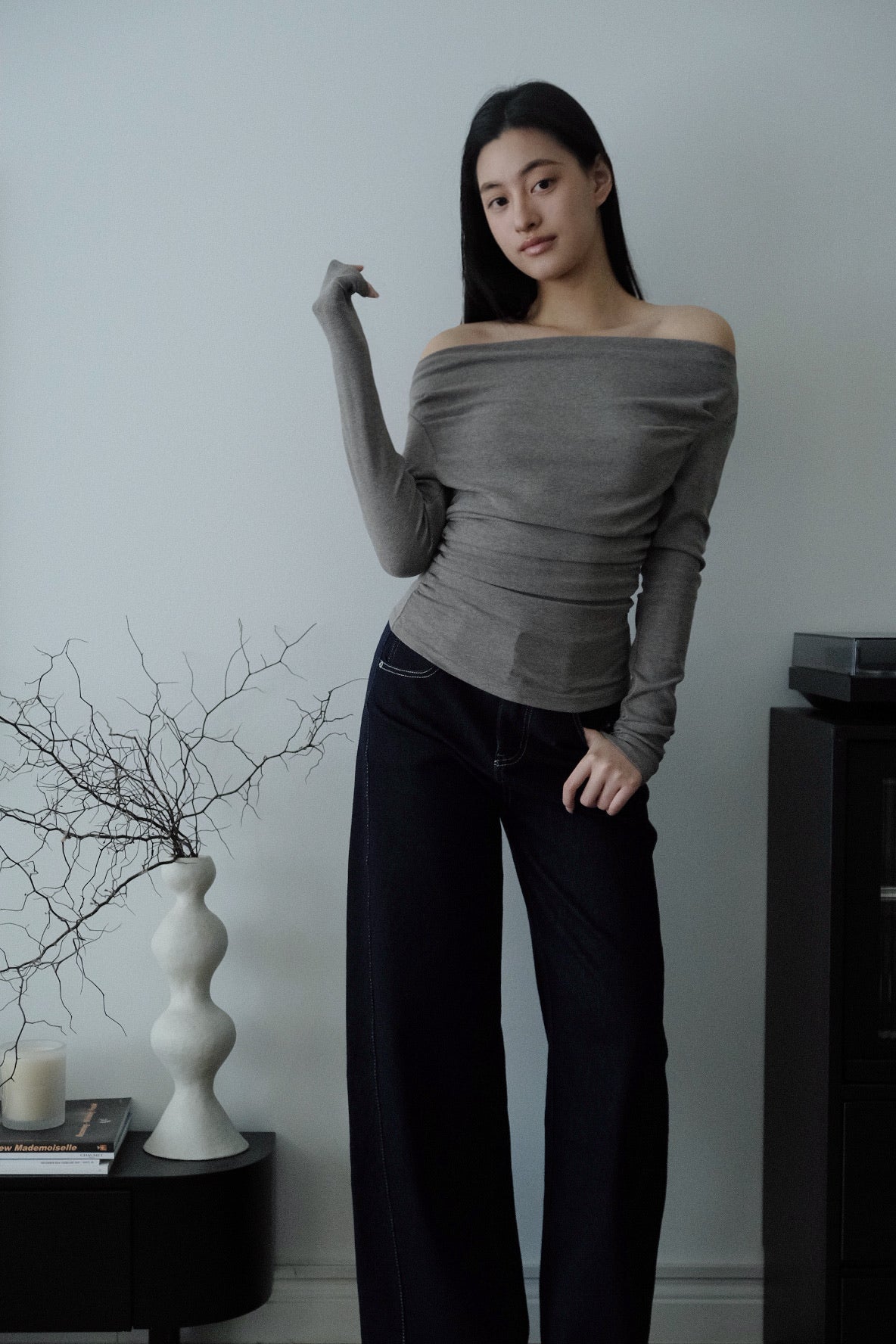 Leah Drape Top Grey Marl