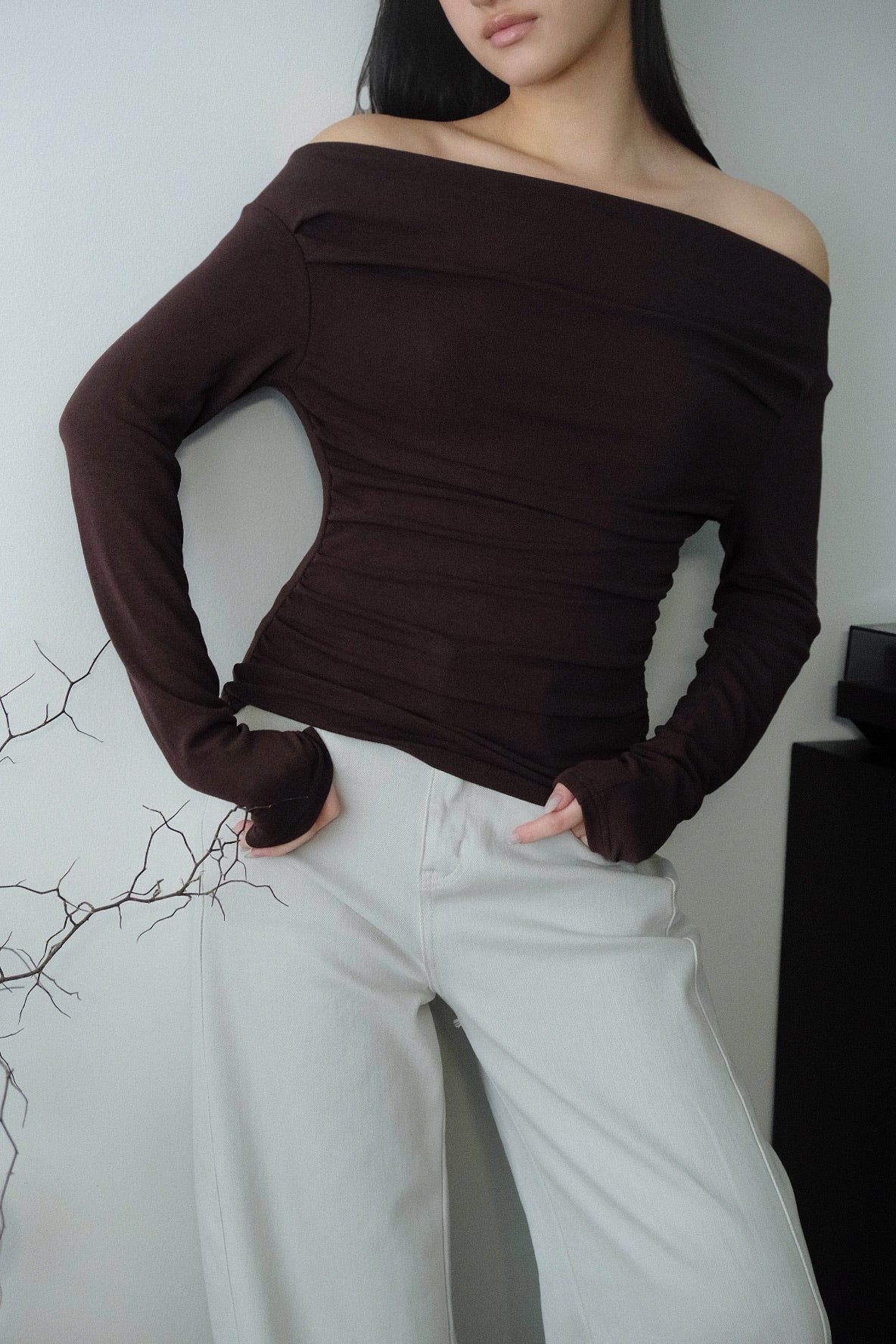 Leah Drape Top Chocolate