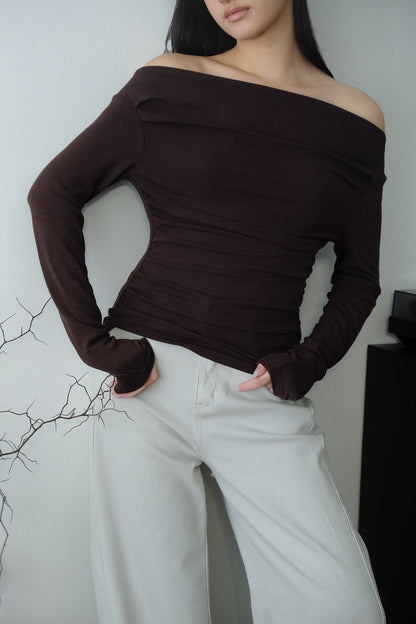 Leah Drape Top Chocolate